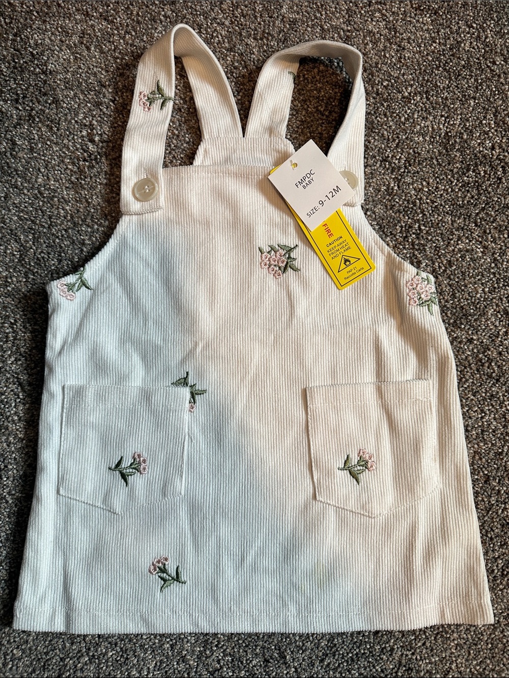 Baby/Toddler White Floral Embroidered Pinafore Dress